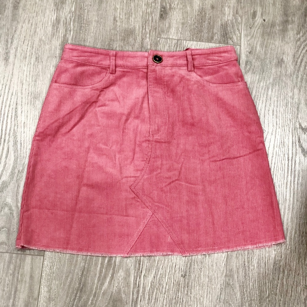 Raw Hem Corduroy Skirt Fuchsia